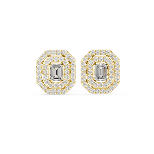 Luxury Emerald Cut Diamond Halo Stud Earrings for Women