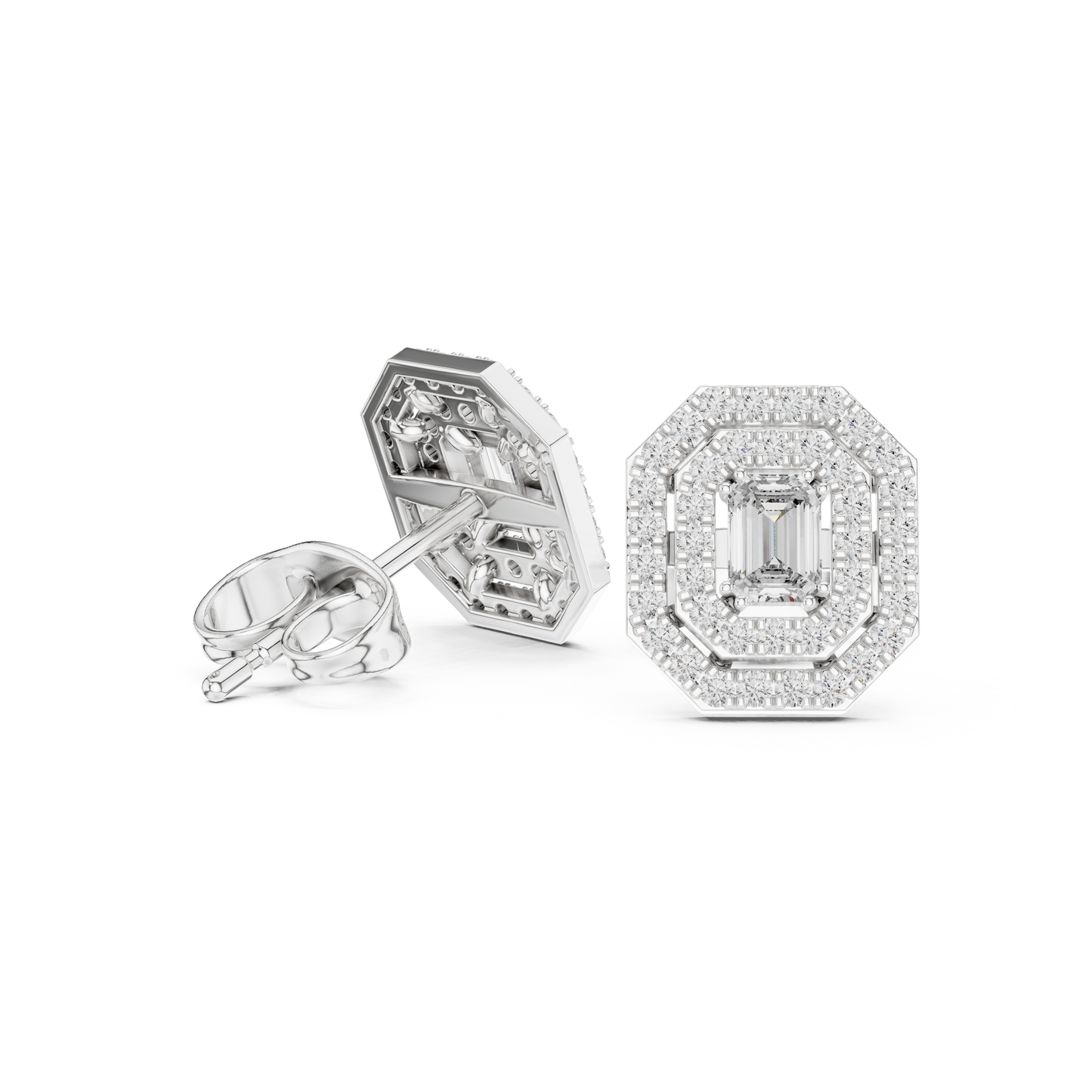 Luxury Emerald Cut Diamond Halo Stud Earrings for Women