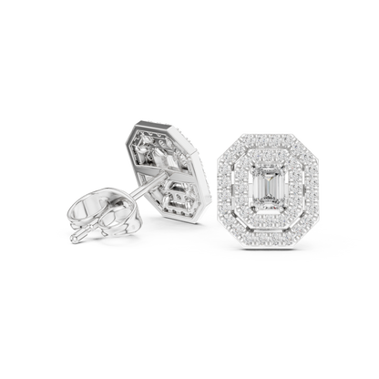 Luxury Emerald Cut Diamond Halo Stud Earrings for Women