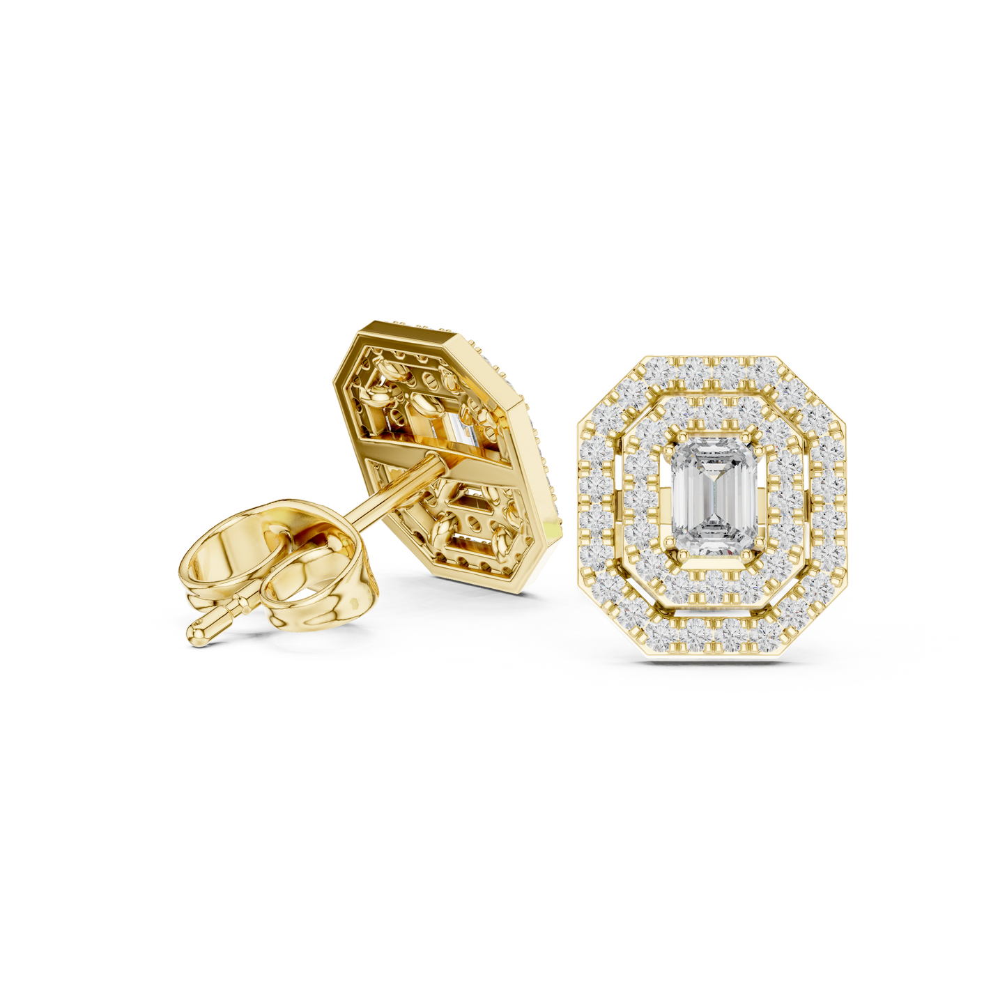 Luxury Emerald Cut Diamond Halo Stud Earrings for Women