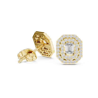 Luxury Emerald Cut Diamond Halo Stud Earrings for Women