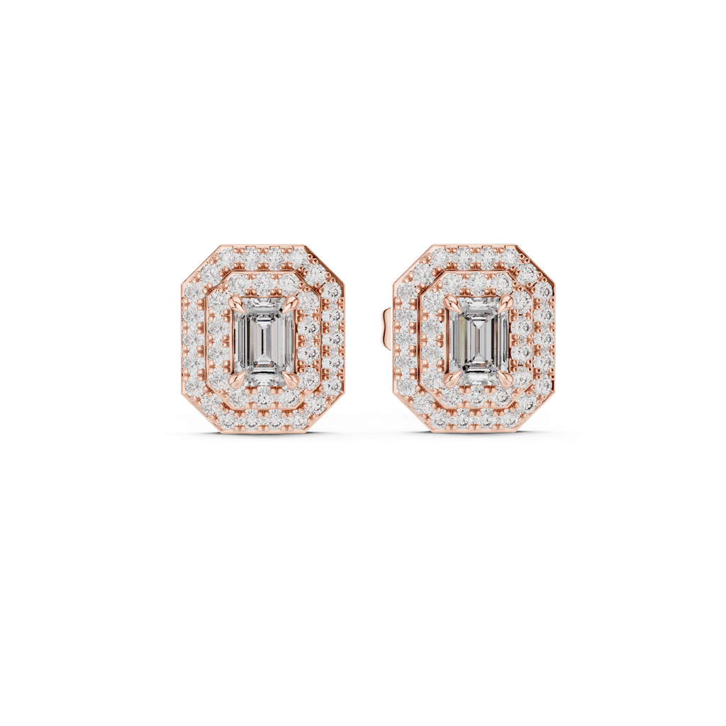 Elegant Yellow Gold Emerald Cut Diamond Earrings.
