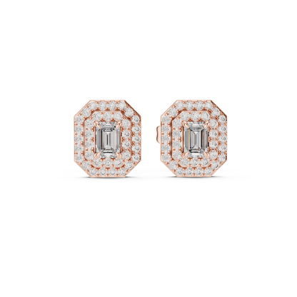 Elegant Yellow Gold Emerald Cut Diamond Earrings.