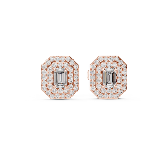 Elegant Yellow Gold Emerald Cut Diamond Earrings.