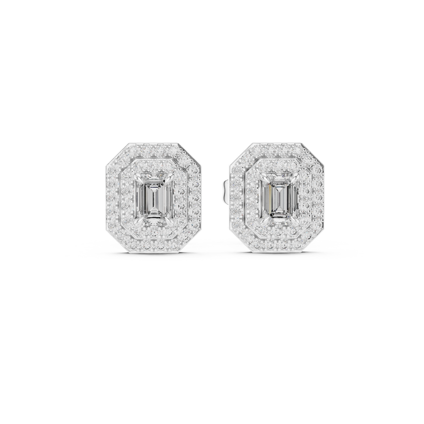 Elegant Yellow Gold Emerald Cut Diamond Earrings.