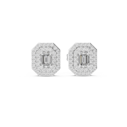 Elegant Yellow Gold Emerald Cut Diamond Earrings.