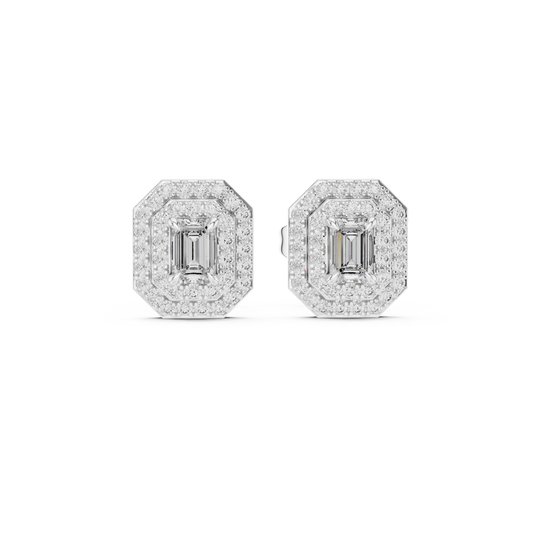 Elegant Yellow Gold Emerald Cut Diamond Earrings.
