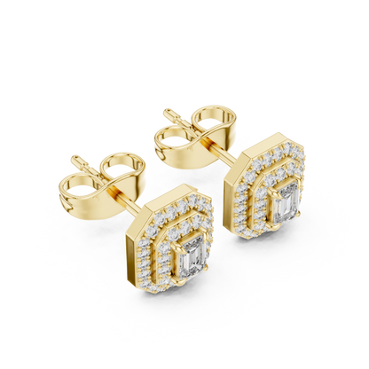 Elegant Yellow Gold Emerald Cut Diamond Earrings.