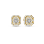 Elegant Yellow Gold Emerald Cut Diamond Earrings.