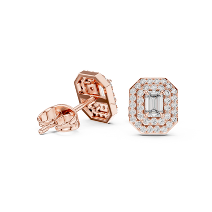 Elegant Yellow Gold Emerald Cut Diamond Earrings.