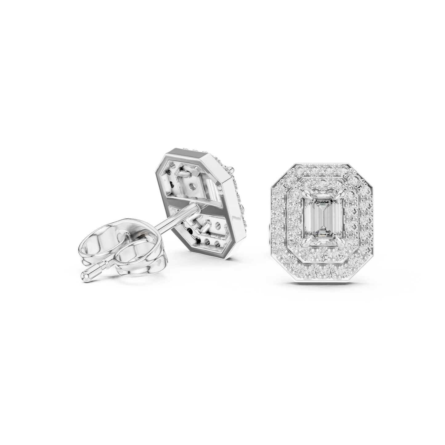Elegant Yellow Gold Emerald Cut Diamond Earrings.