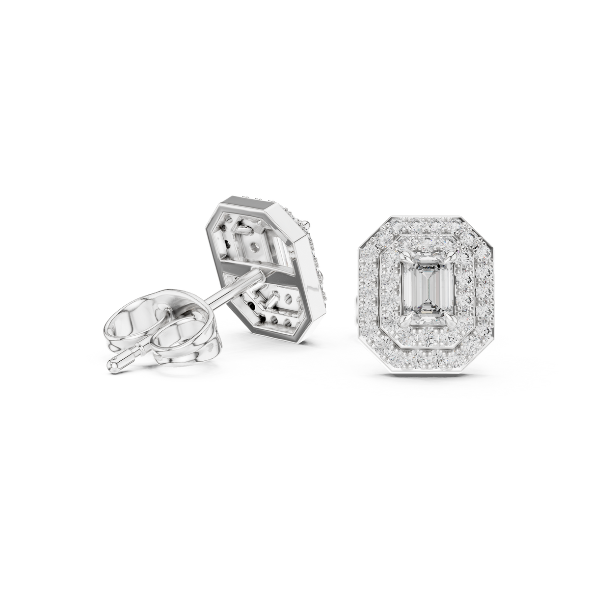 Elegant Yellow Gold Emerald Cut Diamond Earrings.