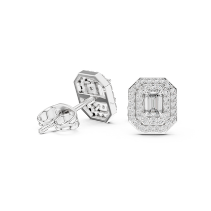 Elegant Yellow Gold Emerald Cut Diamond Earrings.