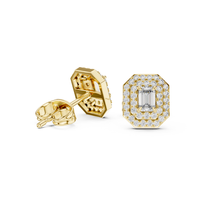 Elegant Yellow Gold Emerald Cut Diamond Earrings.