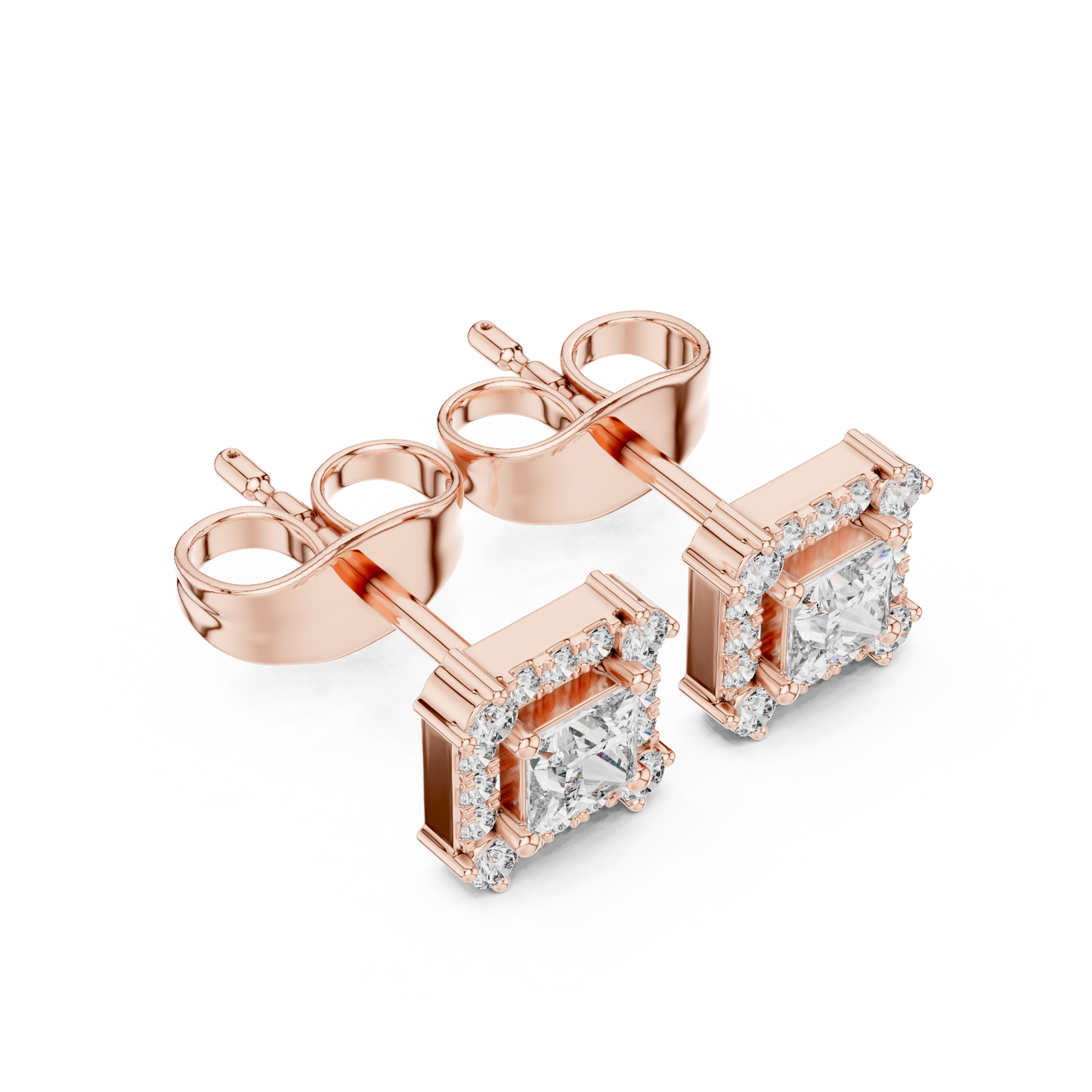 Bridal Princess Cut Diamond Earrings in Gold