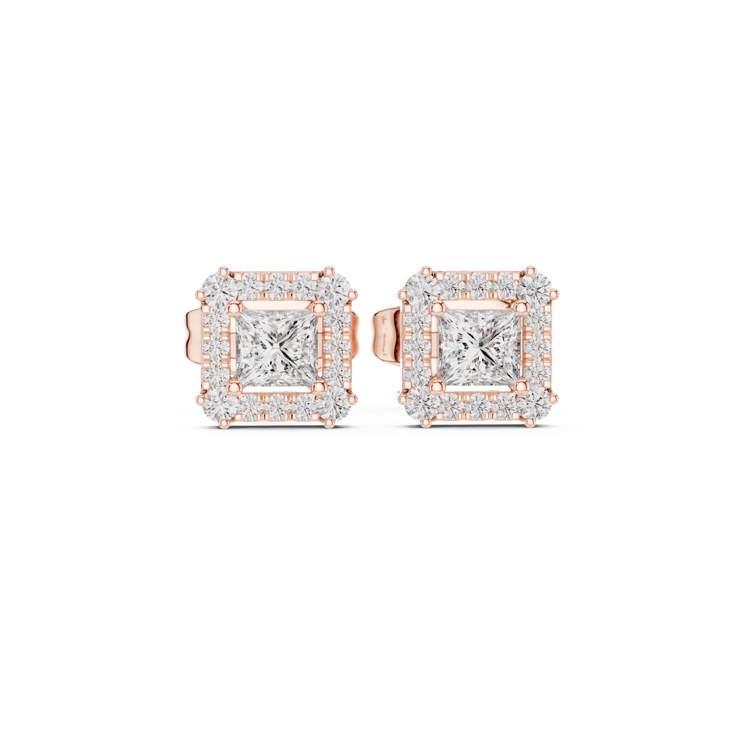 Bridal Princess Cut Diamond Earrings in Gold