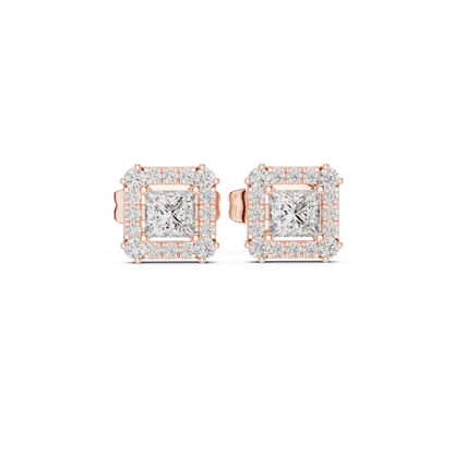 Bridal Princess Cut Diamond Earrings in Gold