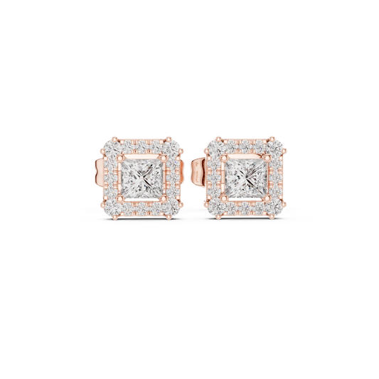 Bridal Princess Cut Diamond Earrings in Gold
