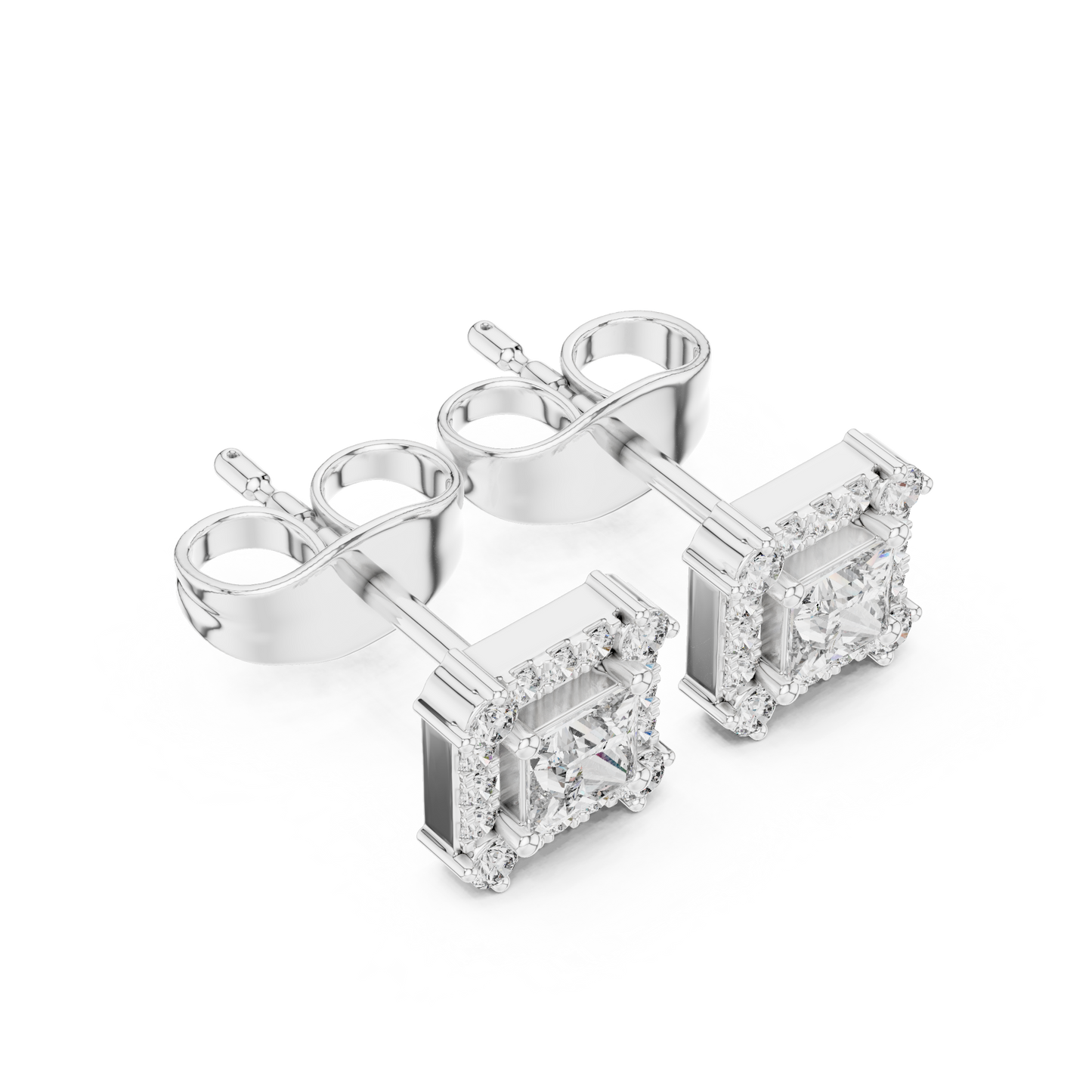 Bridal Princess Cut Diamond Earrings in Gold