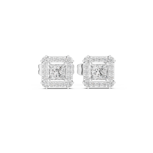 Bridal Princess Cut Diamond Earrings in Gold