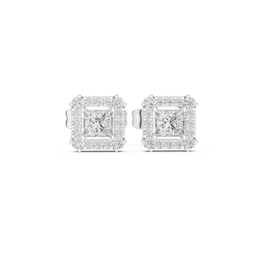 Bridal Princess Cut Diamond Earrings in Gold