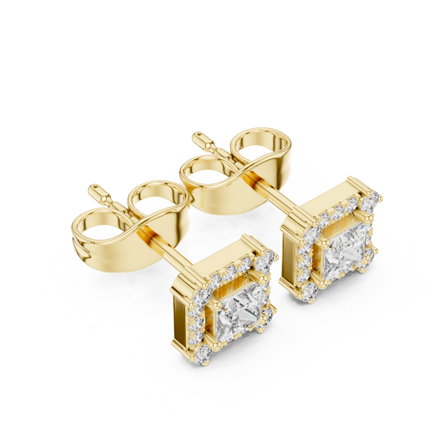 Bridal Princess Cut Diamond Earrings in Gold