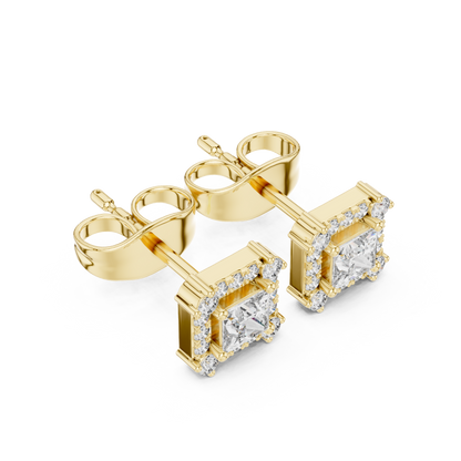 Bridal Princess Cut Diamond Earrings in Gold