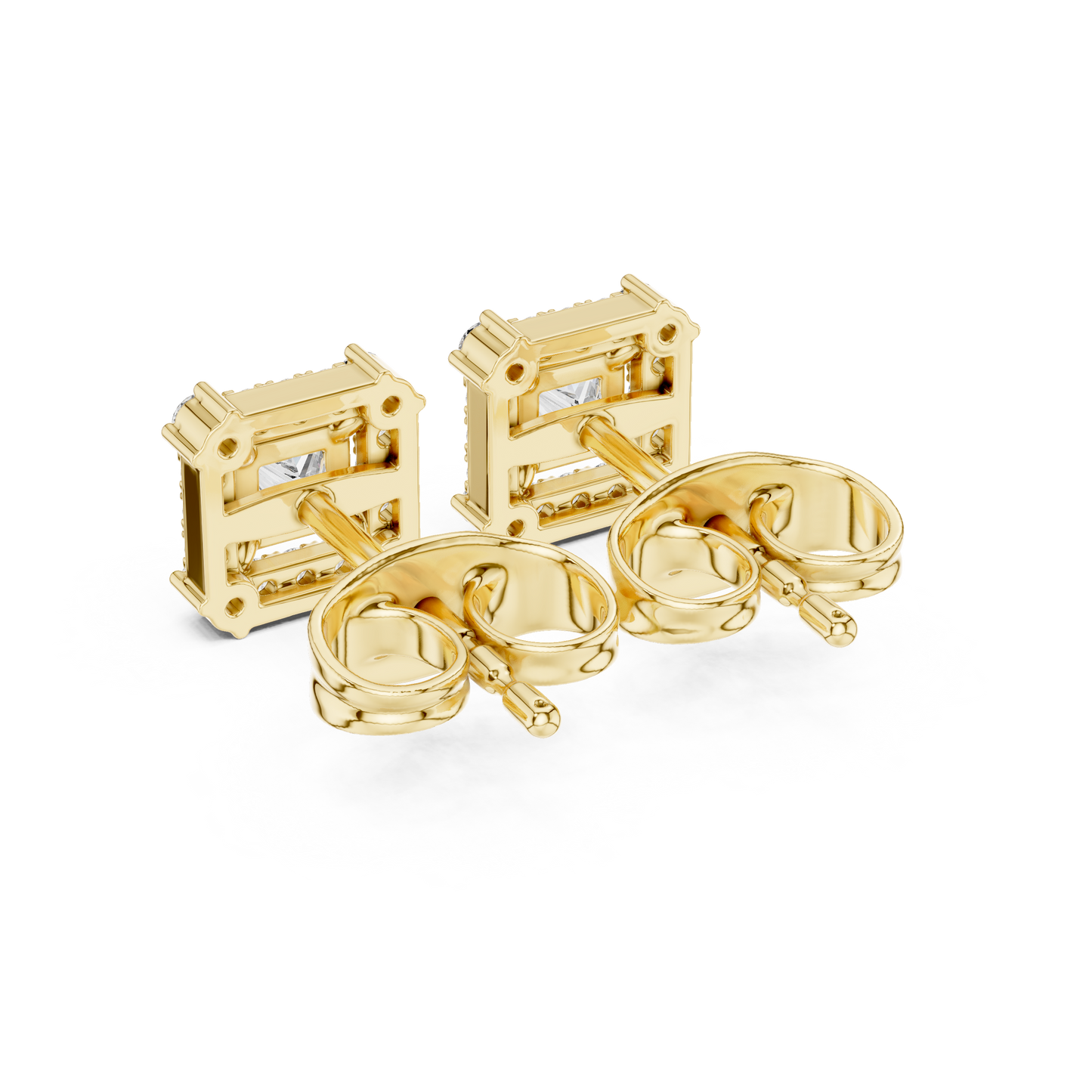 Bridal Princess Cut Diamond Earrings in Gold