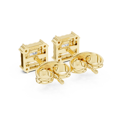 Bridal Princess Cut Diamond Earrings in Gold