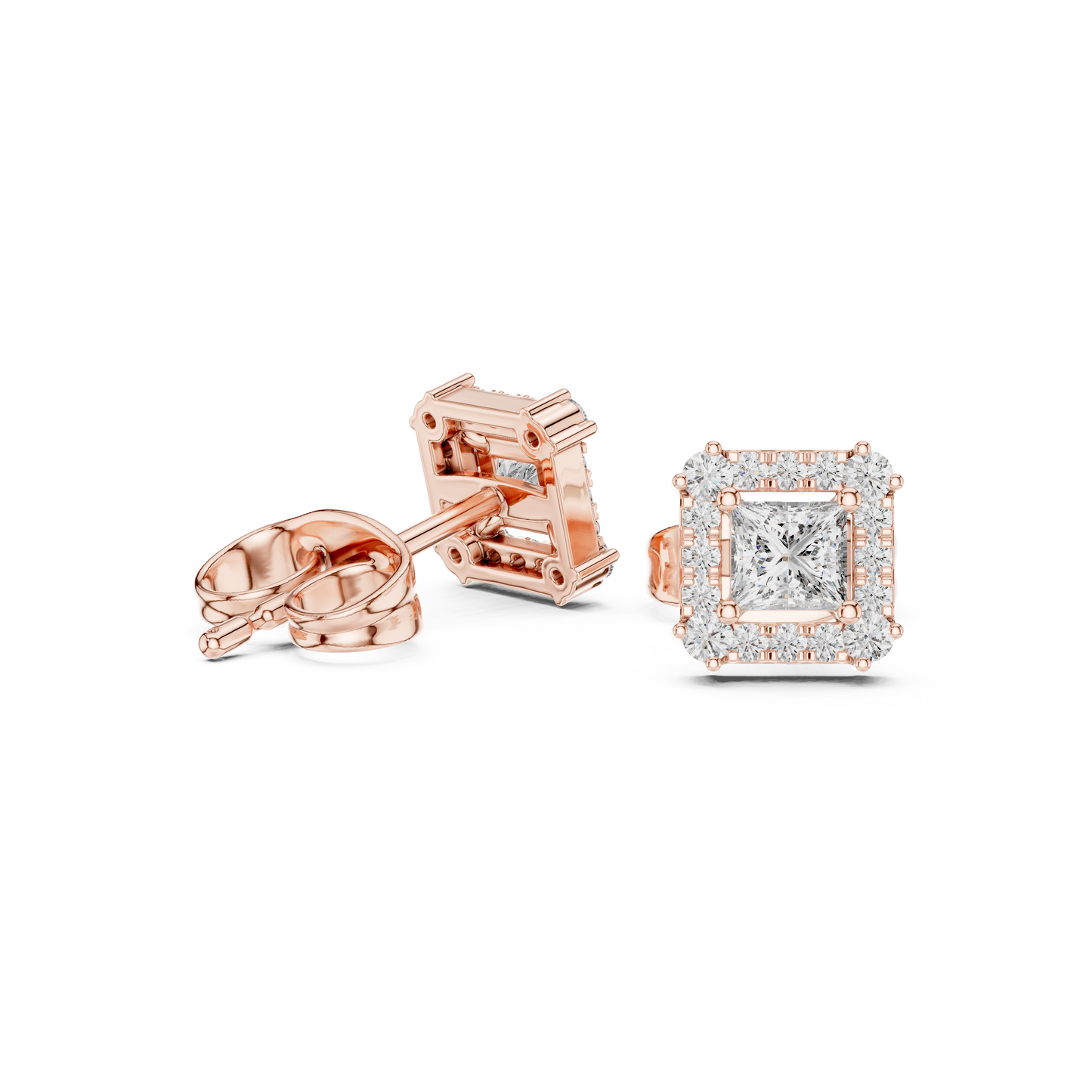 Bridal Princess Cut Diamond Earrings in Gold