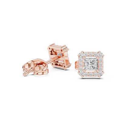 Bridal Princess Cut Diamond Earrings in Gold