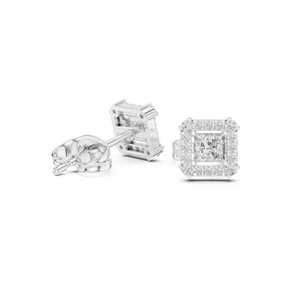 Bridal Princess Cut Diamond Earrings in Gold