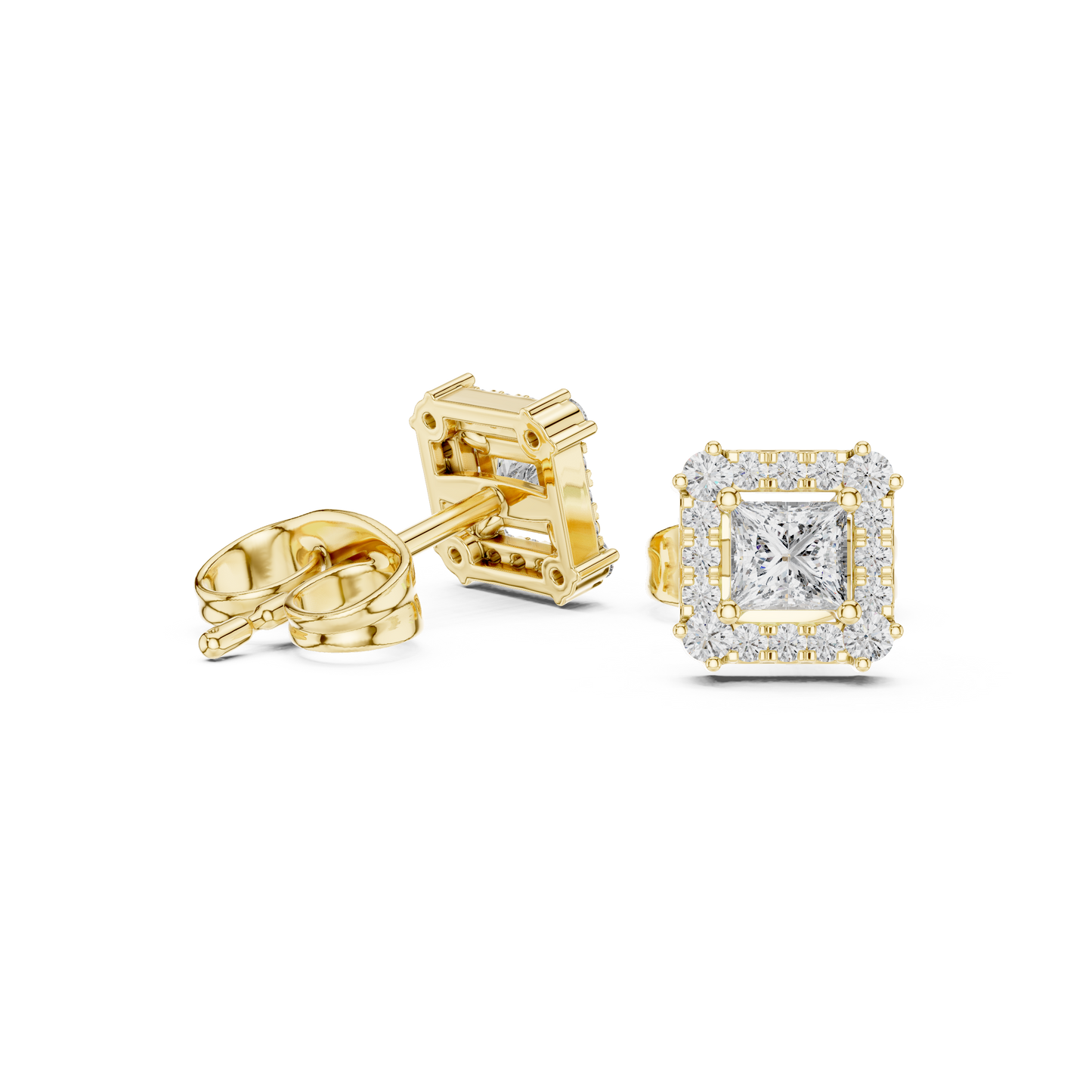 Bridal Princess Cut Diamond Earrings in Gold