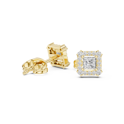 Bridal Princess Cut Diamond Earrings in Gold