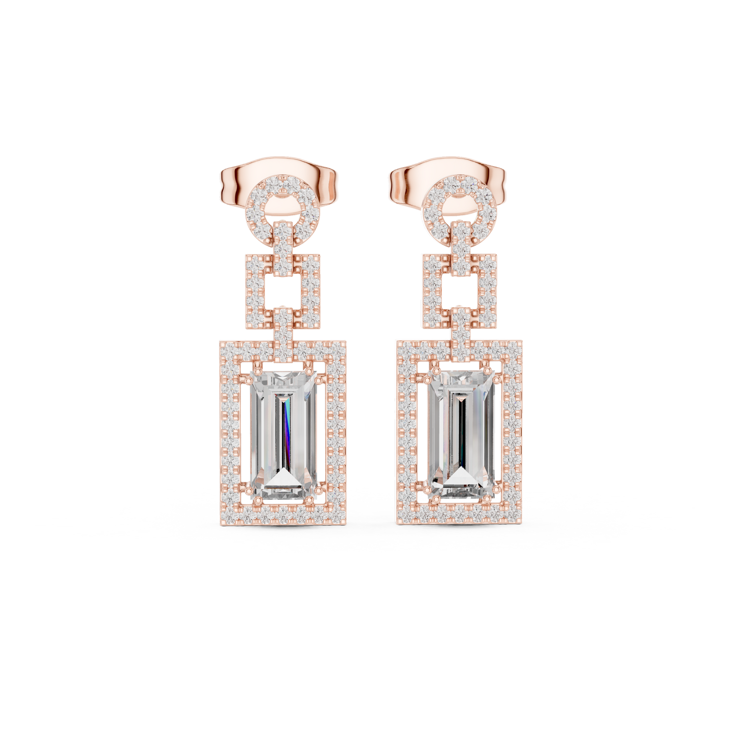 Elegant White Gold Drop Earrings Featuring Emerald Cut Diamonds