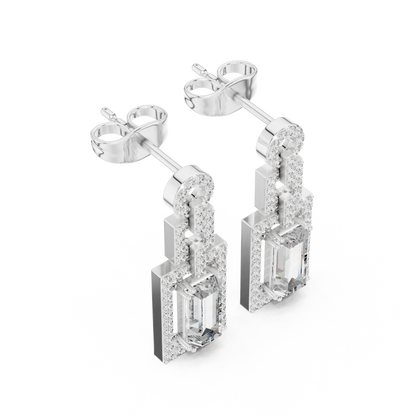 Elegant White Gold Drop Earrings Featuring Emerald Cut Diamonds