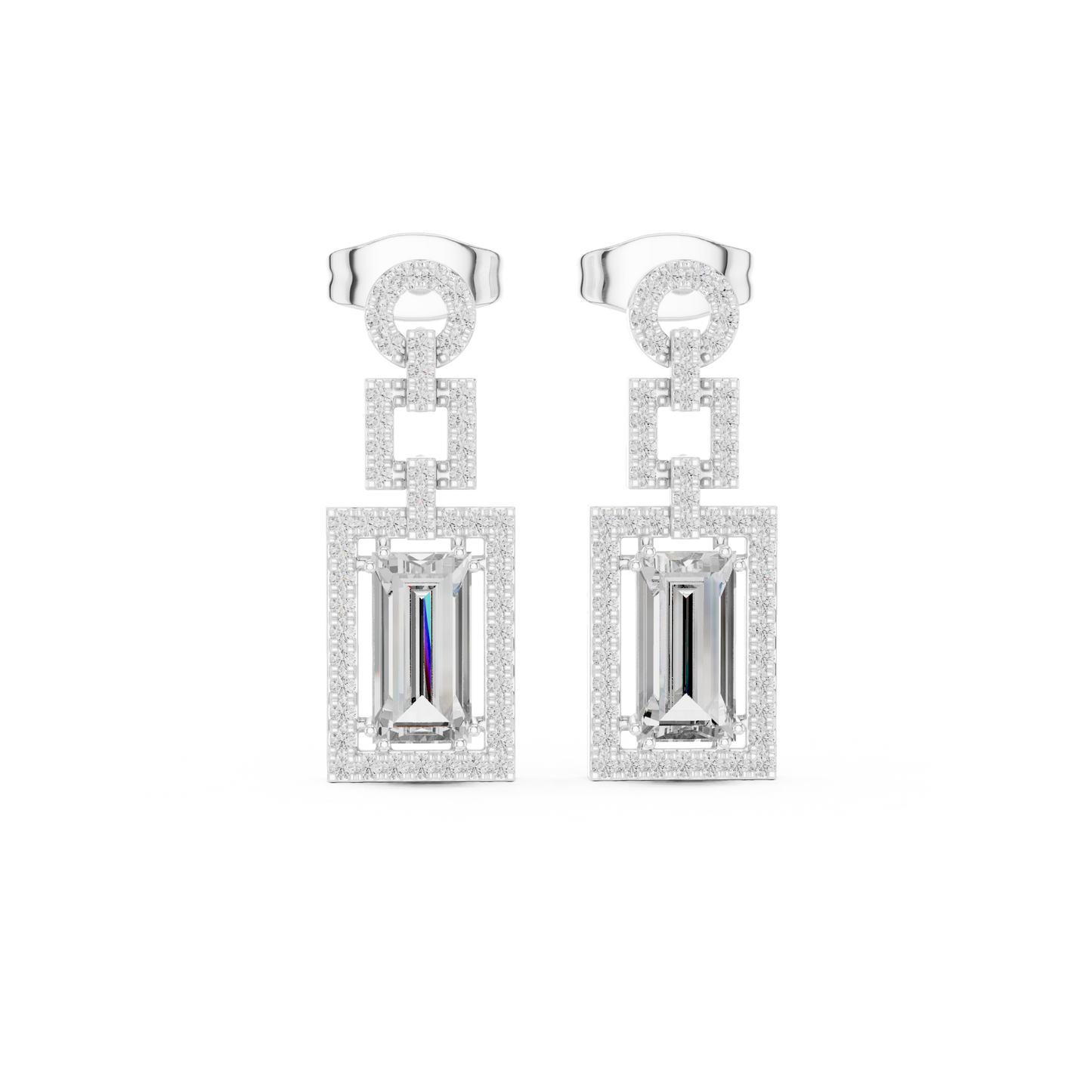 Elegant White Gold Drop Earrings Featuring Emerald Cut Diamonds