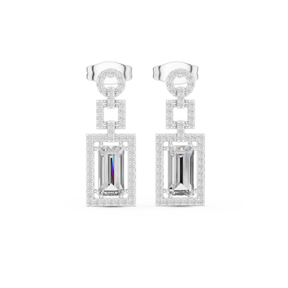 Elegant White Gold Drop Earrings Featuring Emerald Cut Diamonds