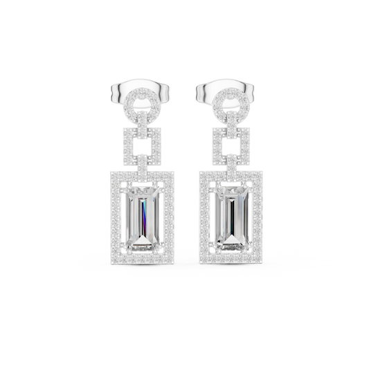 Elegant White Gold Drop Earrings Featuring Emerald Cut Diamonds