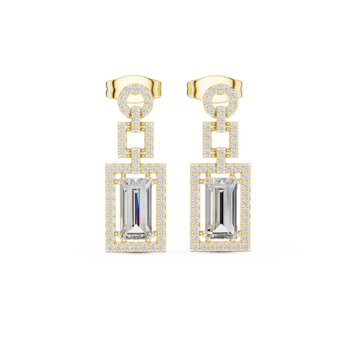 Elegant White Gold Drop Earrings Featuring Emerald Cut Diamonds