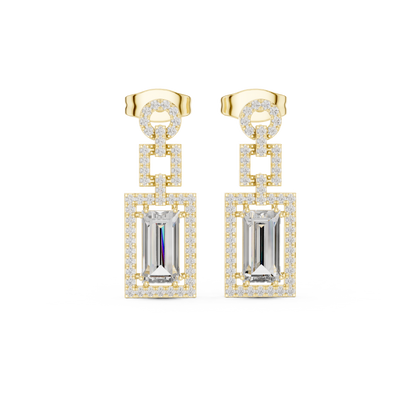 Elegant White Gold Drop Earrings Featuring Emerald Cut Diamonds