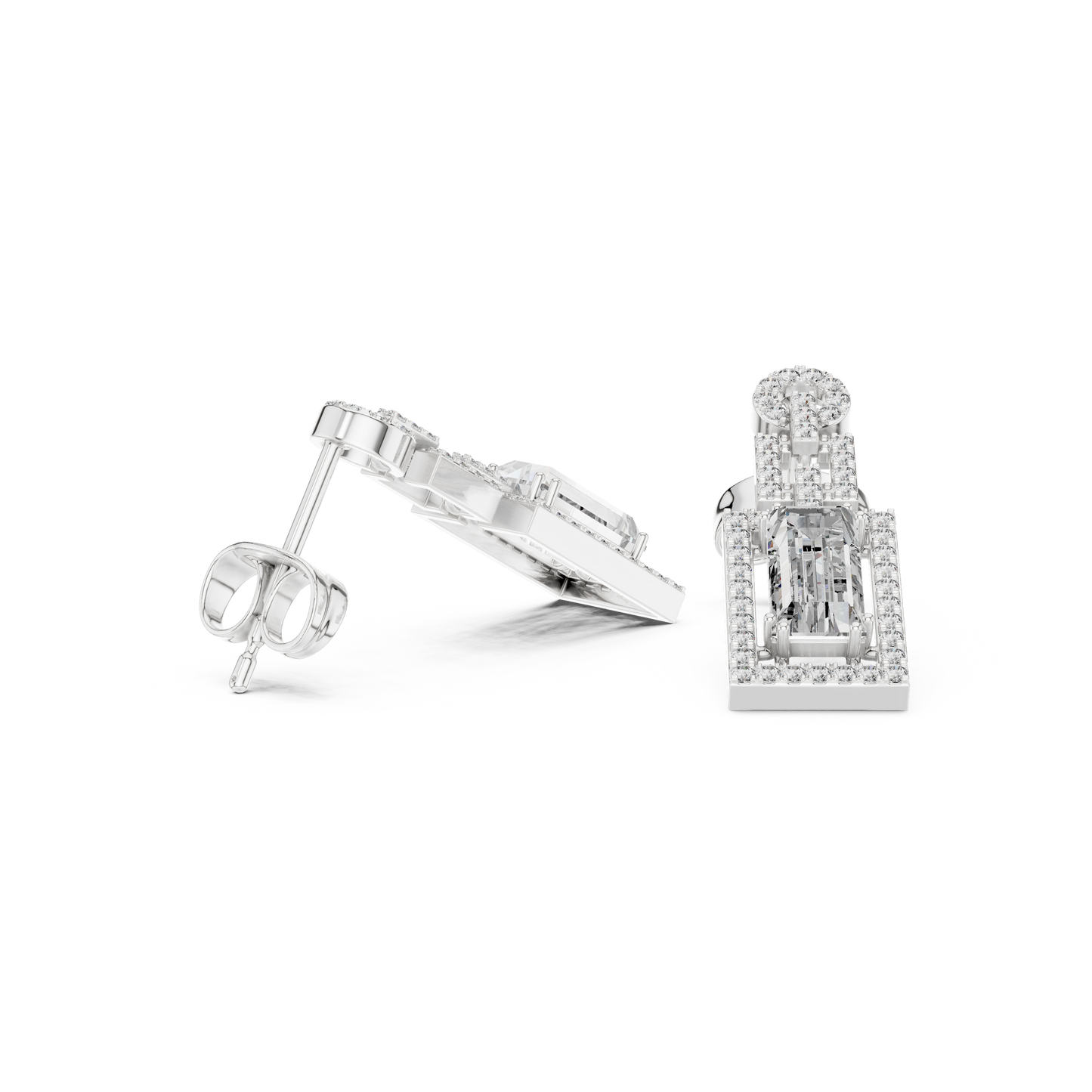 Elegant White Gold Drop Earrings Featuring Emerald Cut Diamonds