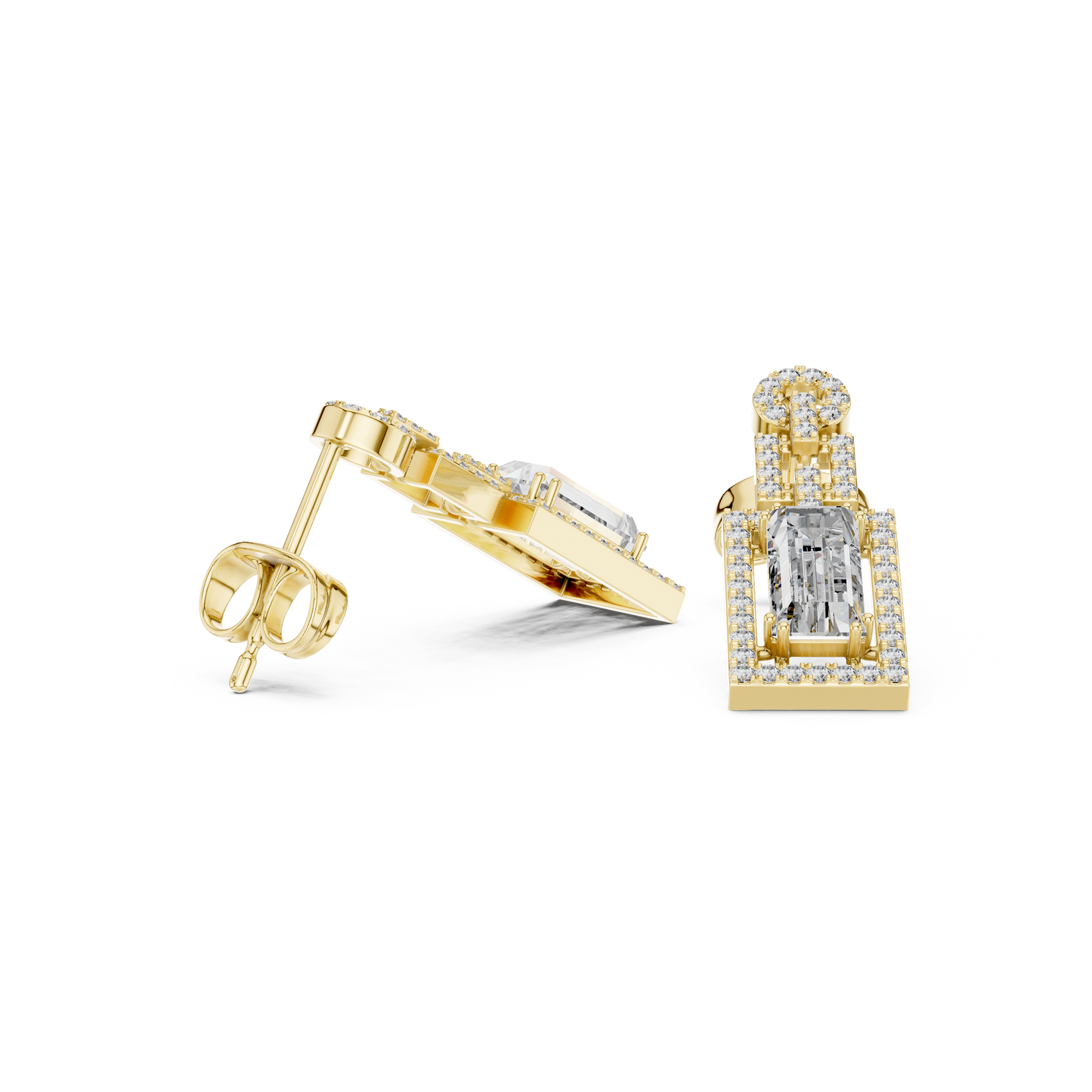 Elegant White Gold Drop Earrings Featuring Emerald Cut Diamonds