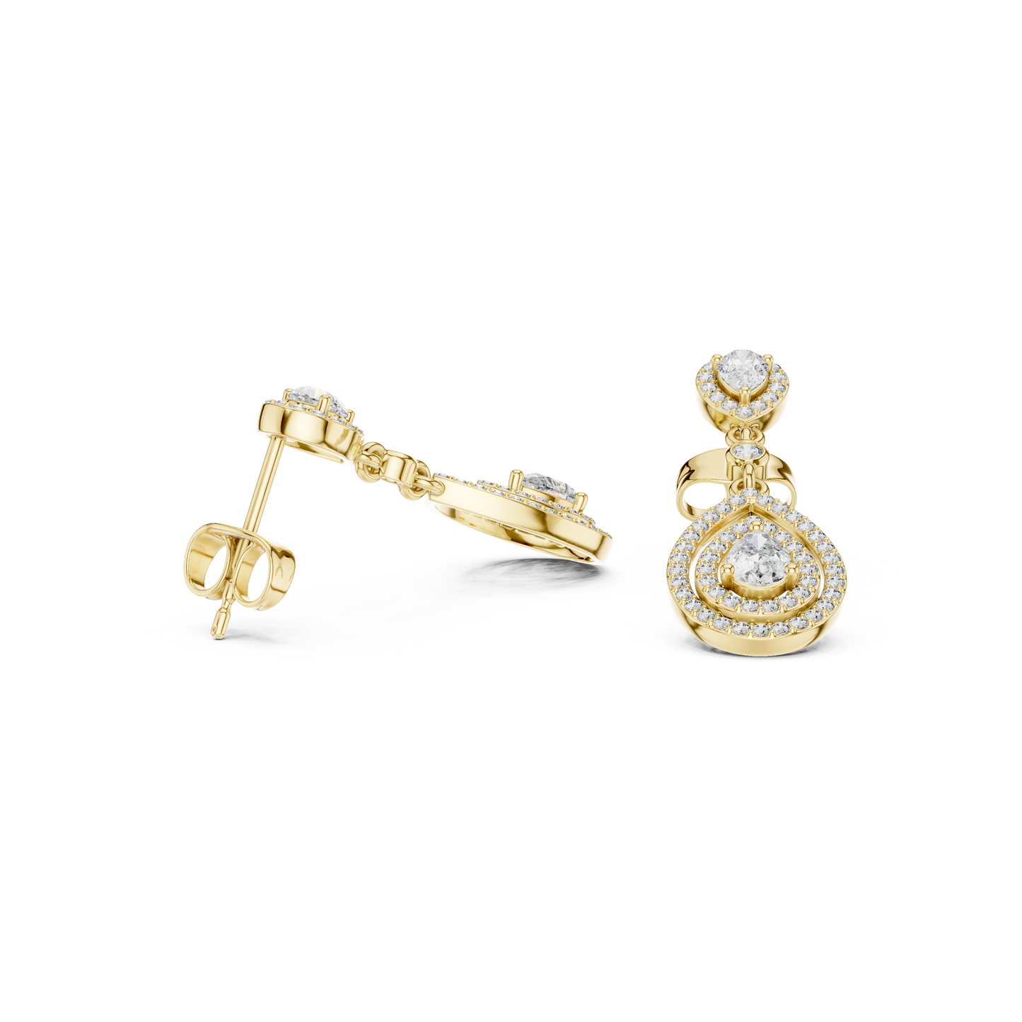 Designer Pear Halo Diamond Earrings | Modern Statement Jewelry