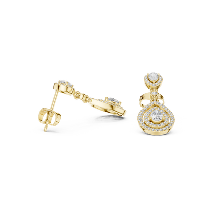 Designer Pear Halo Diamond Earrings | Modern Statement Jewelry