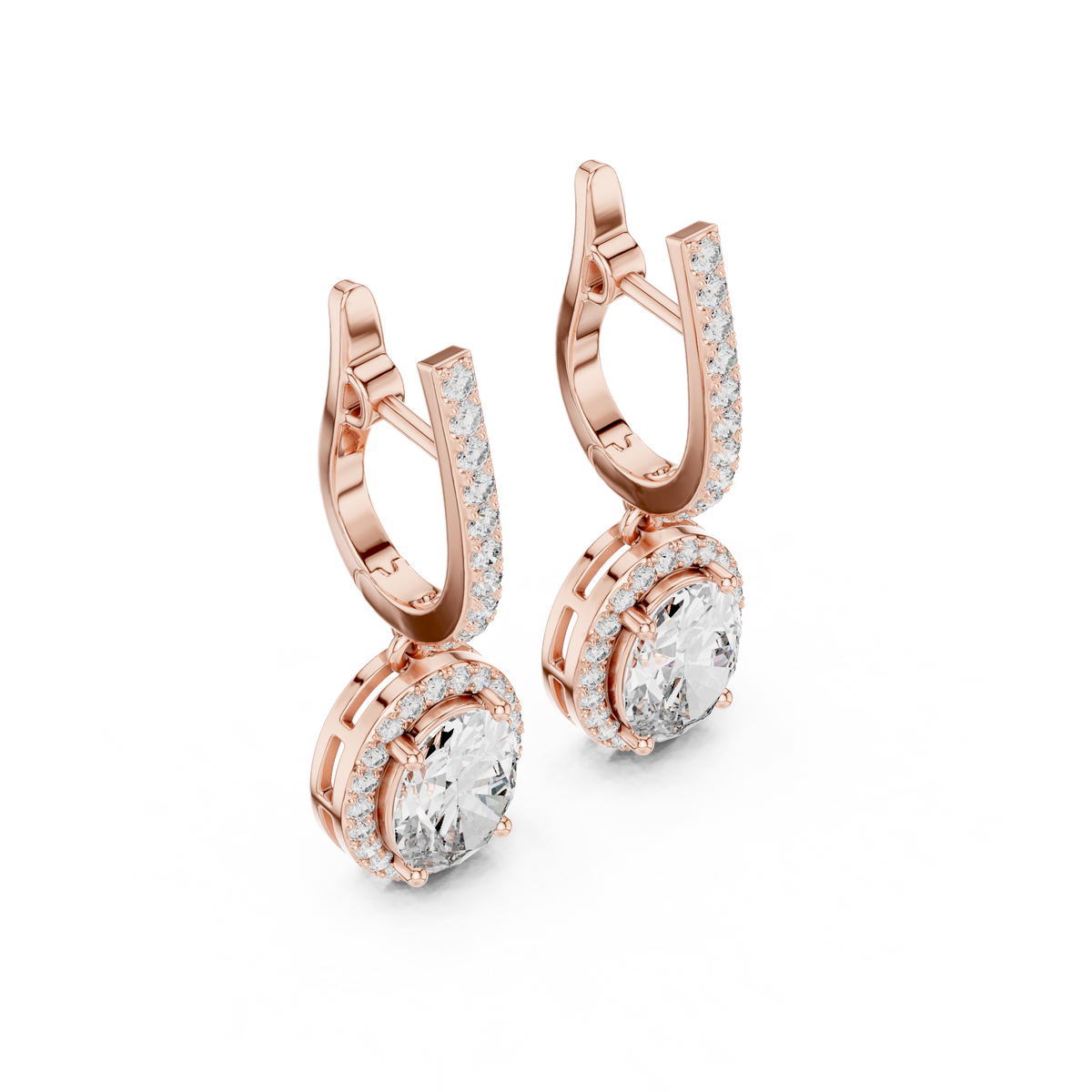 Luxury Oval Cut Diamond Drop Earrings with Halo Setting
