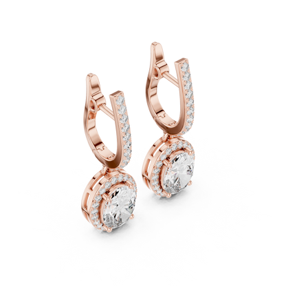 Luxury Oval Cut Diamond Drop Earrings with Halo Setting