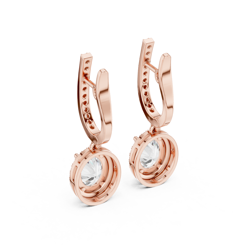Luxury Oval Cut Diamond Drop Earrings with Halo Setting