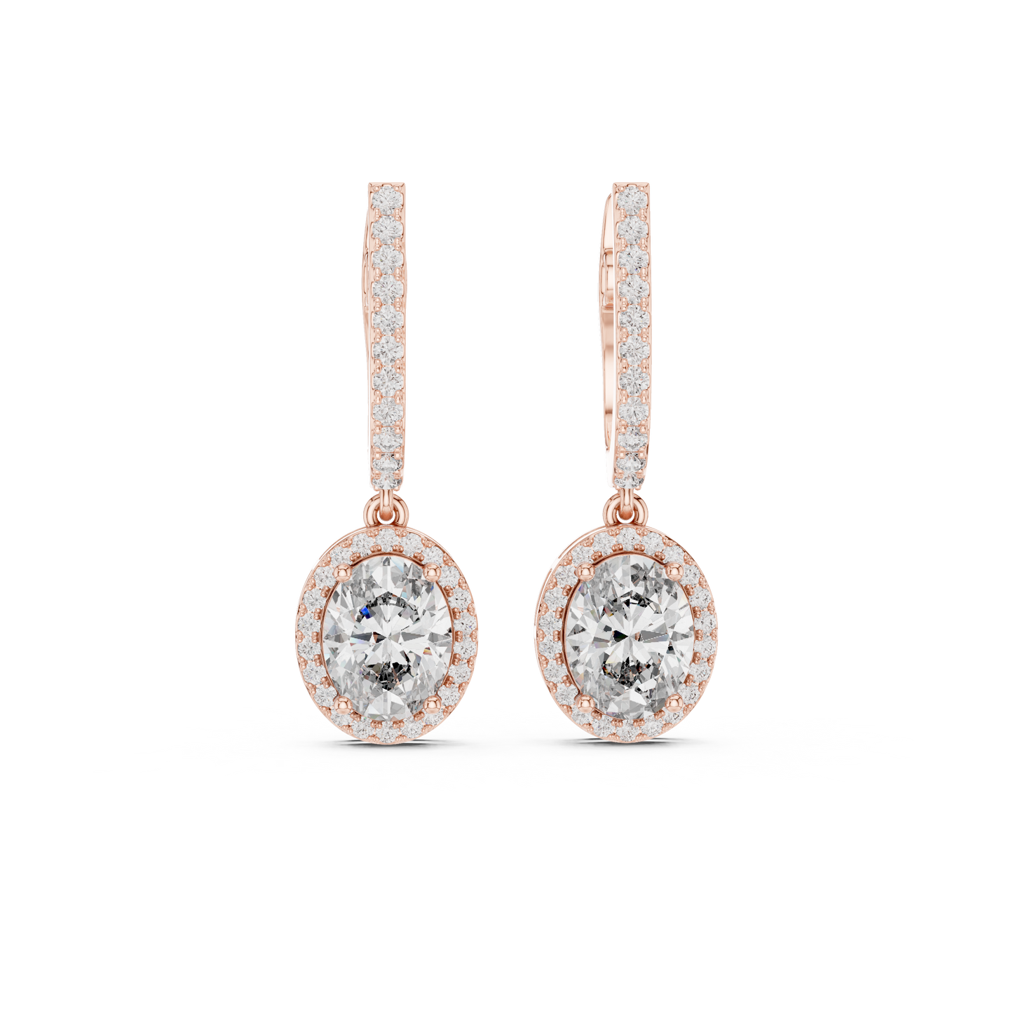 Luxury Oval Cut Diamond Drop Earrings with Halo Setting