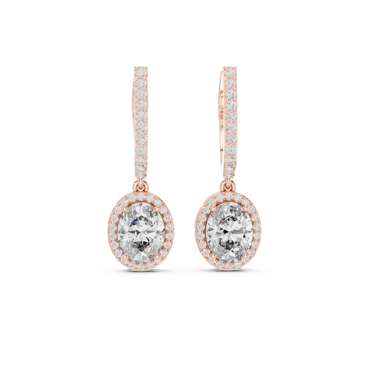 Luxury Oval Cut Diamond Drop Earrings with Halo Setting
